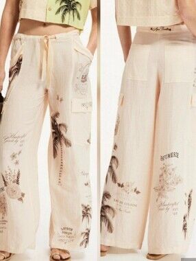 Agua Bendita Alice Pants Wide Leg Cargo Pockets Tie Closure Sz M Travel Coastal